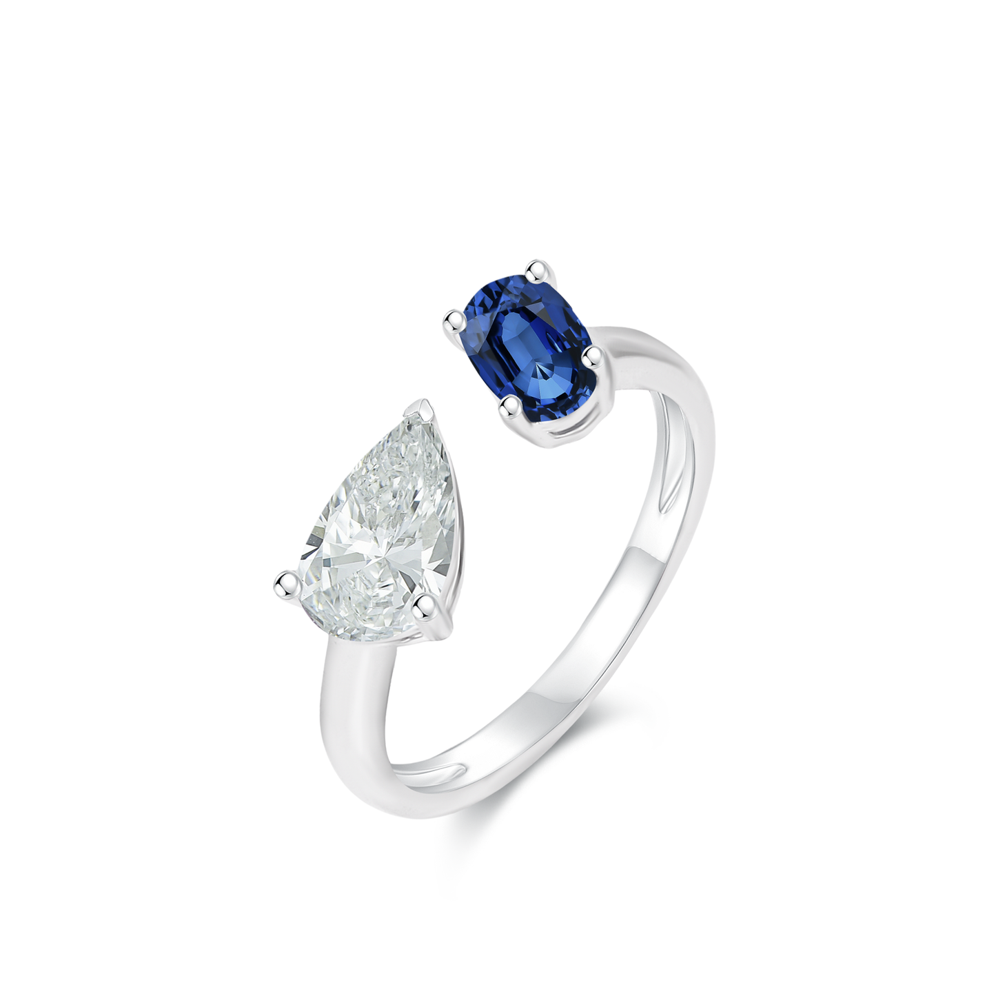 TDG 10K White Gold Lab-Grown Diamond & Blue Sapphire Open Ring