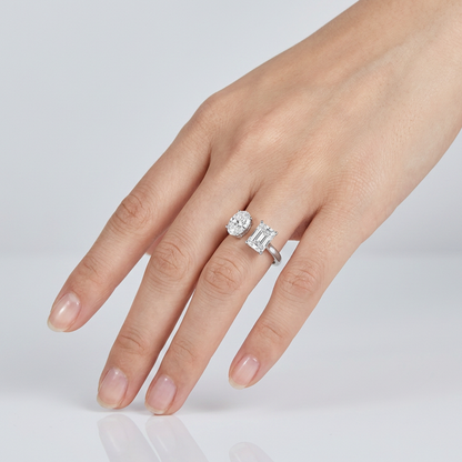 TDG 10K Gold Lab Grown Oval & Radiant Cut Diamond Toi et Moi Ring – 1.5TCW±
