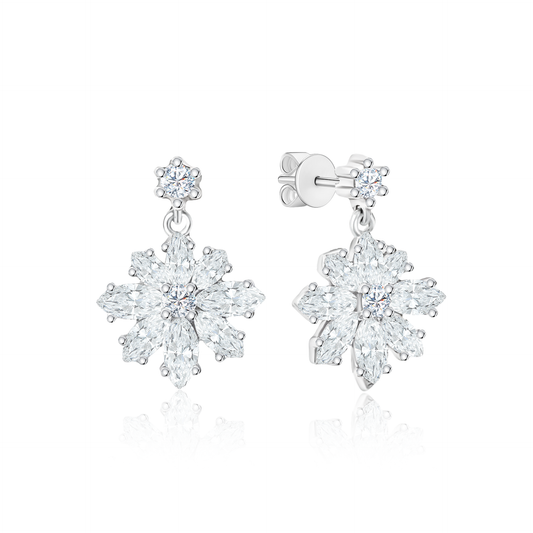 TDG 10K White Gold Lab-Grown Diamond Snowflake Drop Earrings