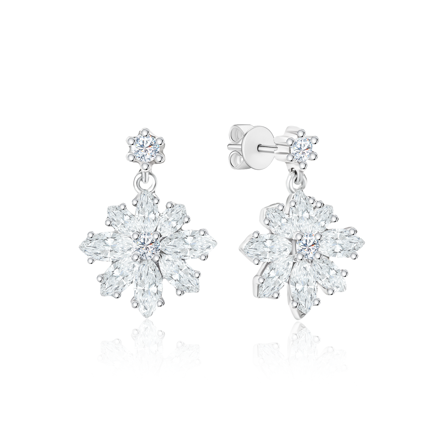 TDG 10K White Gold Lab-Grown Diamond Snowflake Drop Earrings
