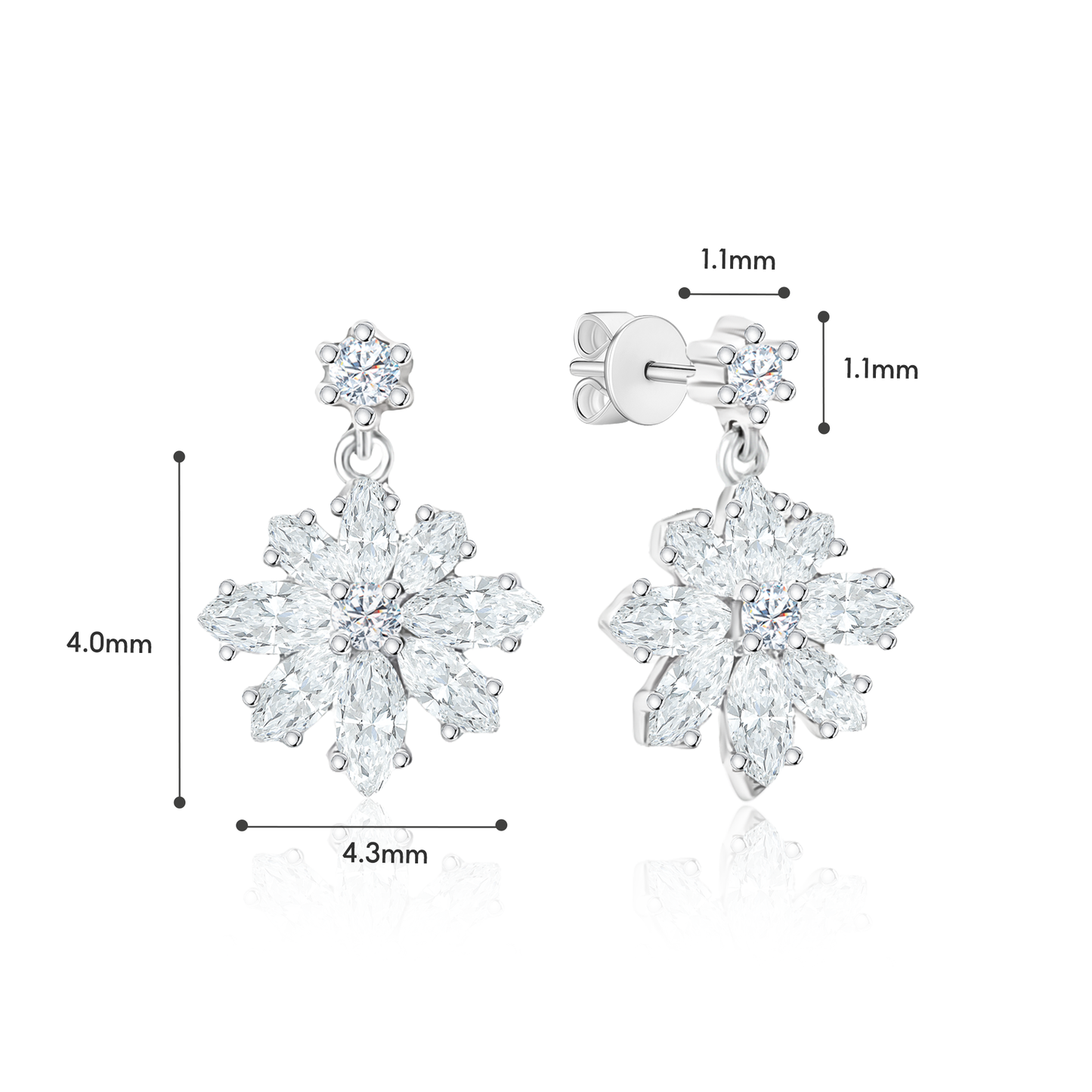 TDG 10K White Gold Lab-Grown Diamond Snowflake Drop Earrings