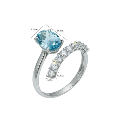 TDG 18K White Gold Open Band Ring with Blue Lab Grown Diamond & Diamond Accents – IGI Certified