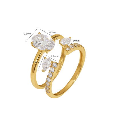 TDG 10K Gold Oval & Pear Twin Diamond Ring