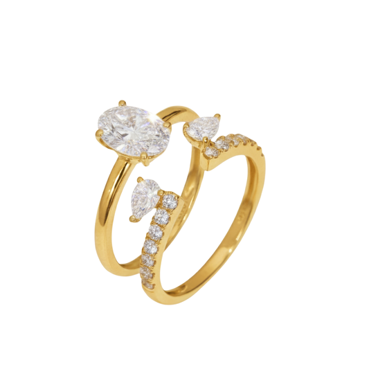TDG 10K Gold Oval & Pear Twin Diamond Ring