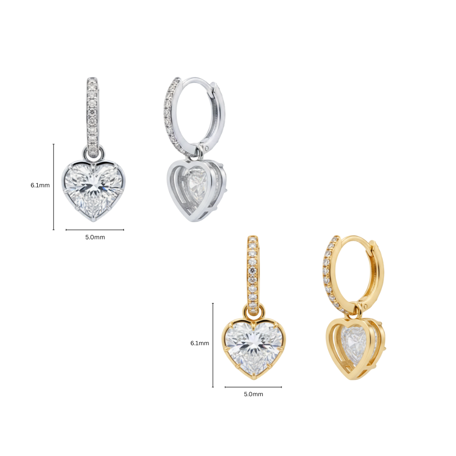TDG 10K White Gold Lab-Grown Heart Cut Diamond Drop Earrings