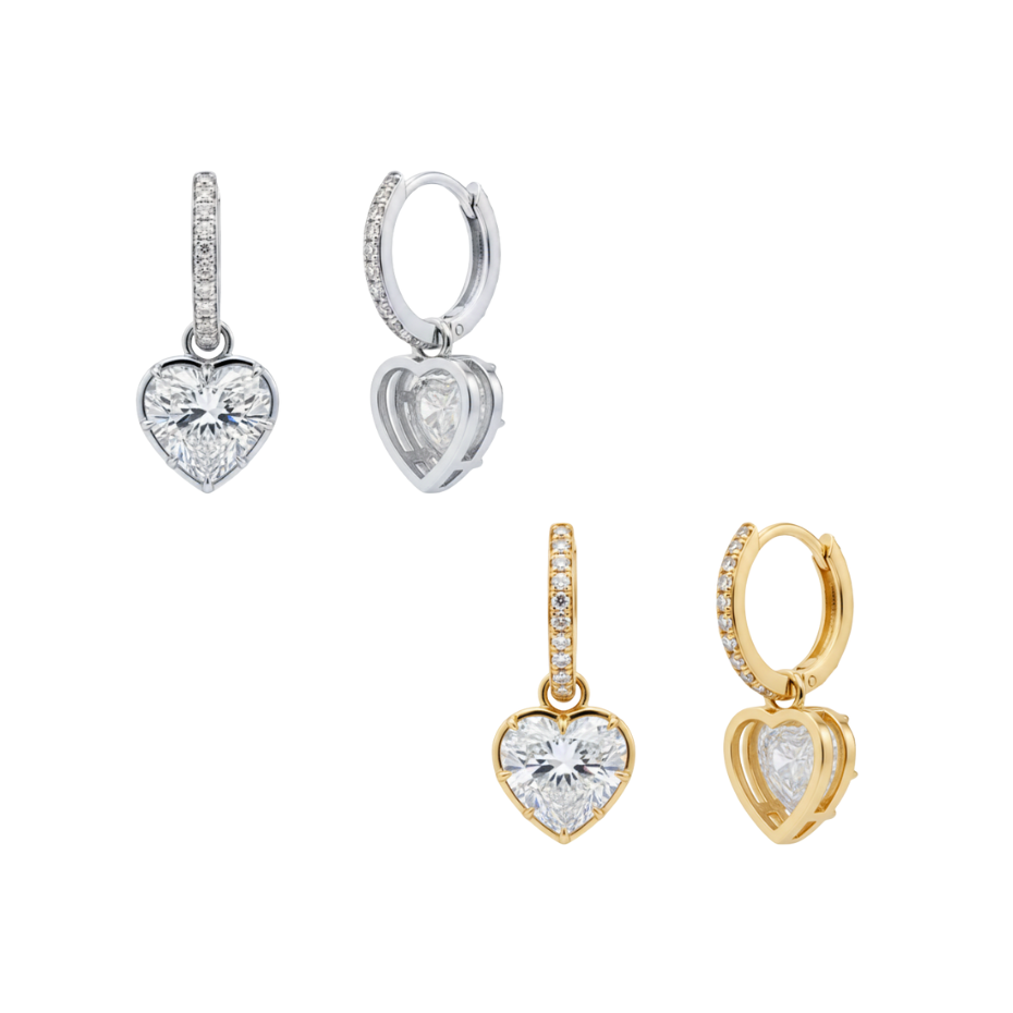 TDG 10K White Gold Lab-Grown Heart Cut Diamond Drop Earrings