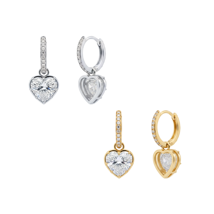 TDG 10K White Gold Lab-Grown Heart Cut Diamond Drop Earrings