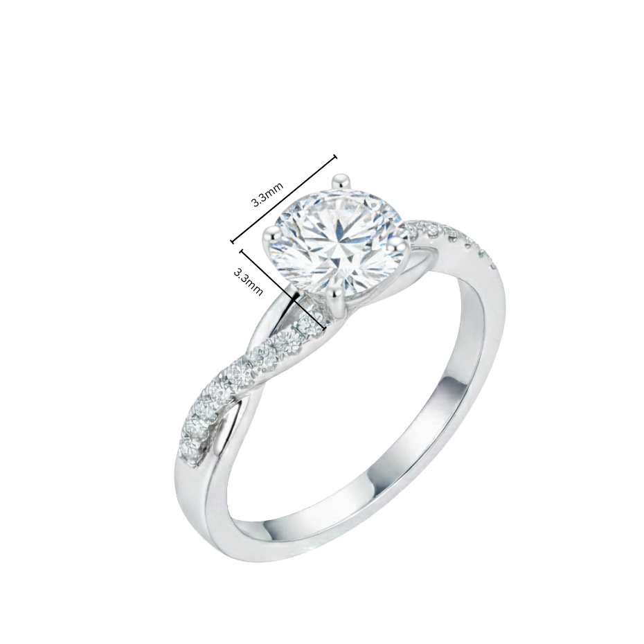 TDG 10K White Gold Lab-Grown Round Diamond Twist Ring