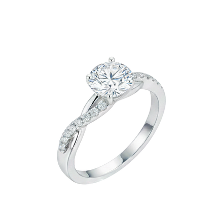 TDG 10K White Gold Lab-Grown Round Diamond Twist Ring