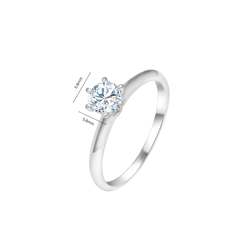 TDG 10K Gold Lab Grown 6 Prong Round Brilliant Diamond Ring