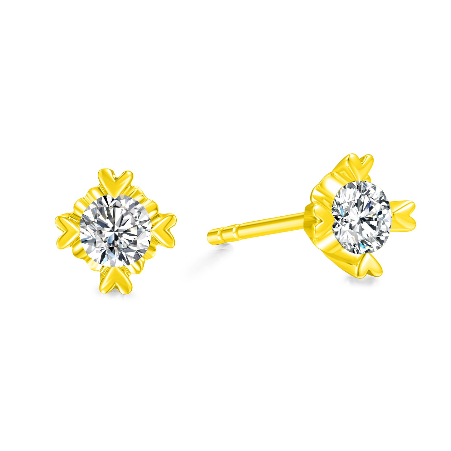 10K Gold Round Cut with Tiny Hearts Lab Grown Diamond Earrings