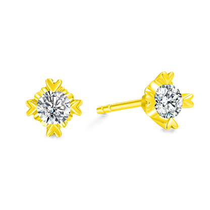 10K Gold Round Cut with Tiny Hearts Lab Grown Diamond Earrings
