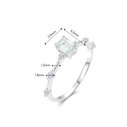 TDG 10K White Gold Lab-Grown Emerald Cut Diamond with Baguette Side Stones Ring