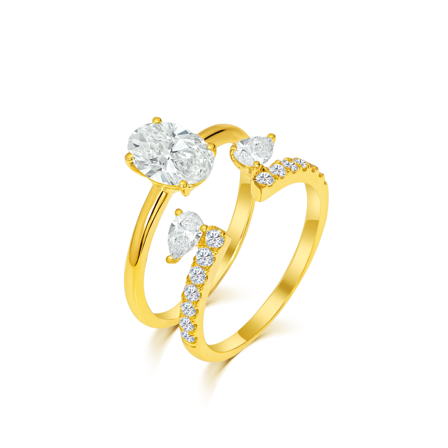 TDG 10K Gold Oval & Pear Twin Diamond Ring