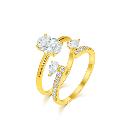 TDG 10K Gold Oval & Pear Twin Diamond Ring