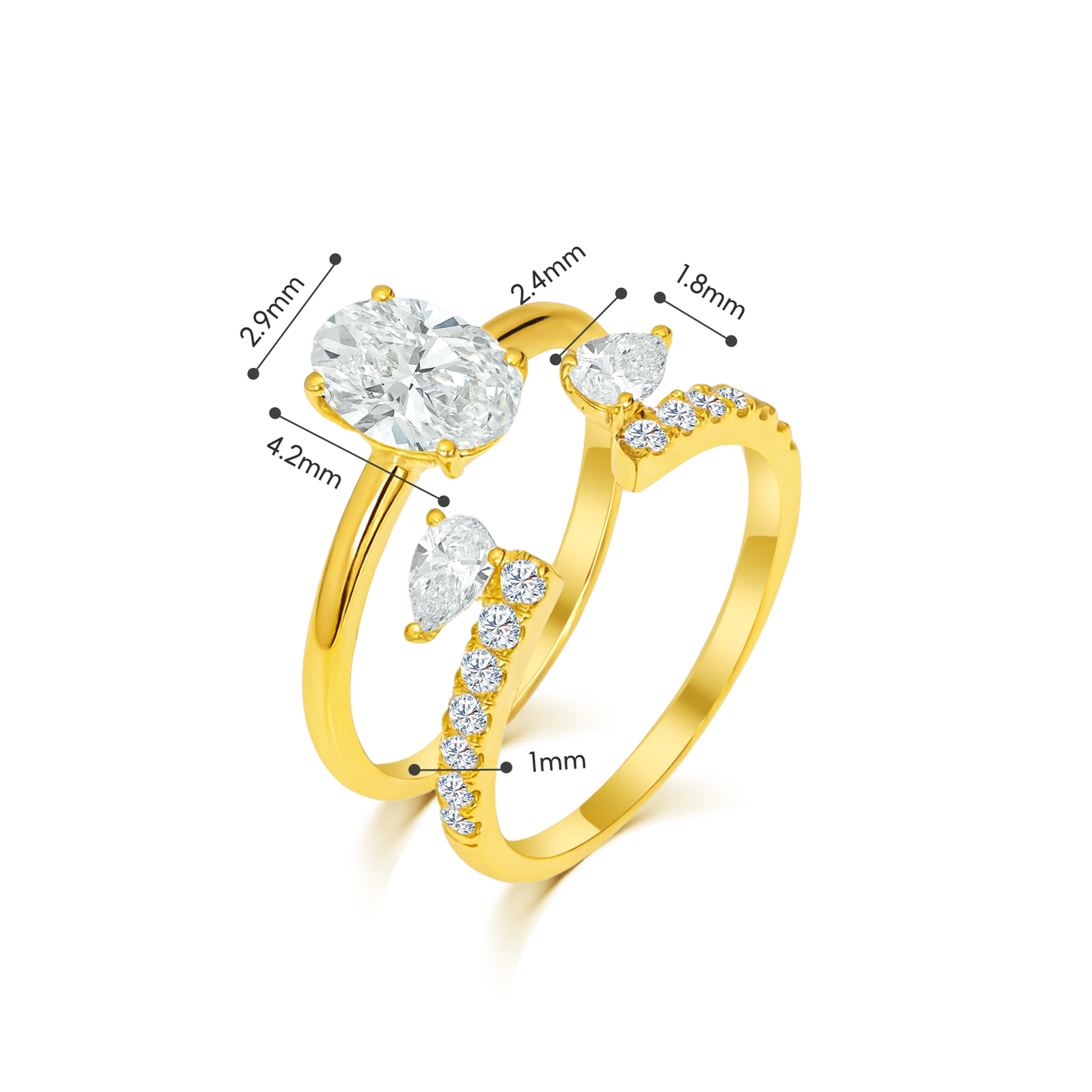 TDG 10K Gold Oval & Pear Twin Diamond Ring