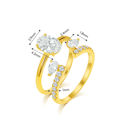 TDG 10K Gold Oval & Pear Twin Diamond Ring