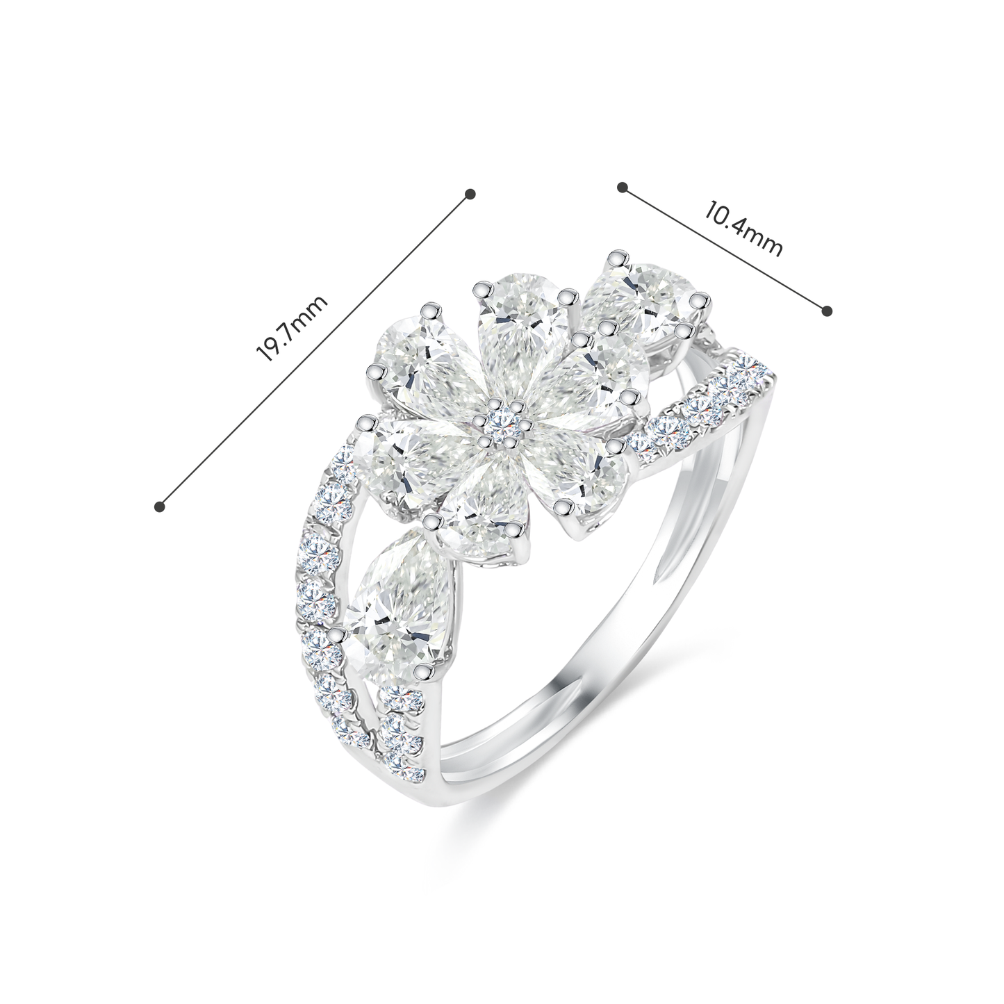 TDG 10K Gold Flower Shaped Lab Grown Diamond Ring