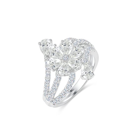 TDG 10K Gold Flower Shaped Lab Grown Diamond Ring