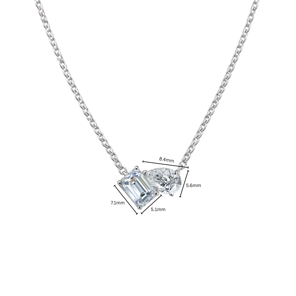 TDG 10K White Gold Lab-Grown Radiant/Emerald & Pear Cut Two-Stone Diamond Necklace