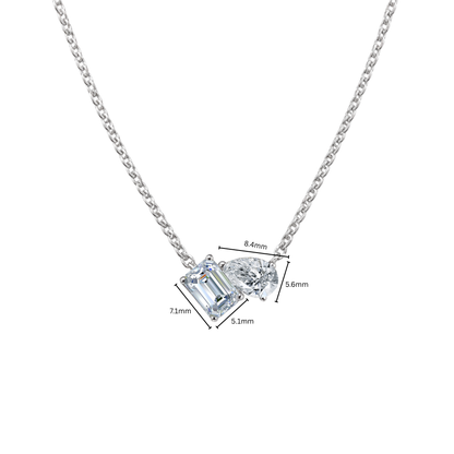 TDG 10K White Gold Lab-Grown Radiant/Emerald & Pear Cut Two-Stone Diamond Necklace