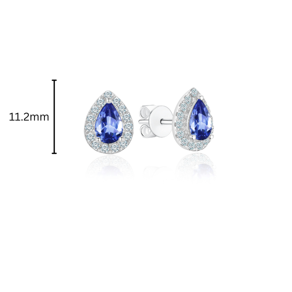 10K Gold Pear Shaped Cut Lab Grown Blue Sapphire Diamond Earrings