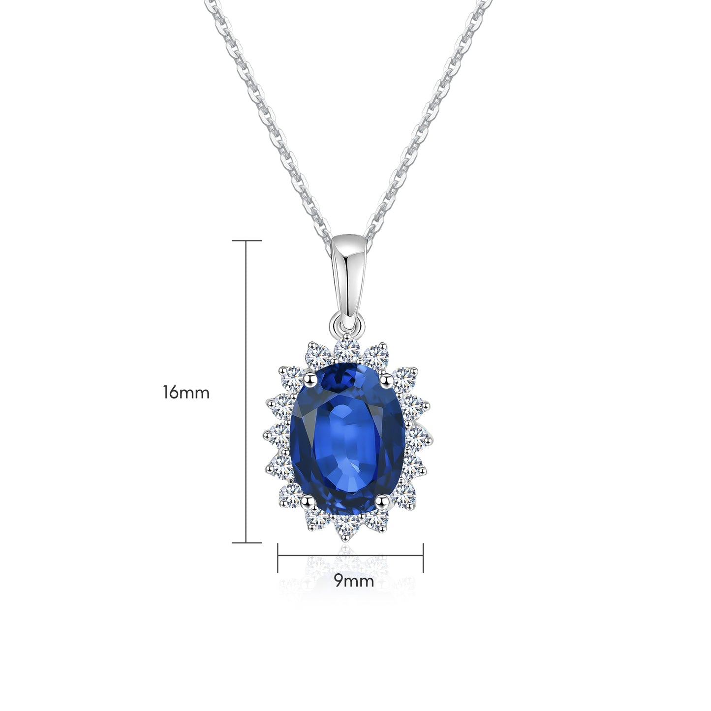 10K Gold Lab Grown Blue Sapphire Diamond Necklace