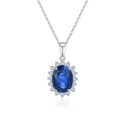 10K Gold Lab Grown Blue Sapphire Diamond Necklace