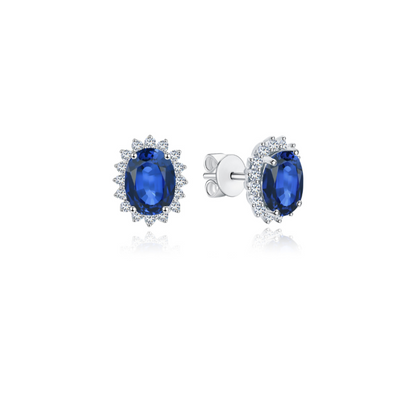 10K Gold Lab Grown Blue Sapphire Stud Earrings