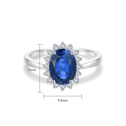 10K Gold Oval Shape Lab Grown Blue Sapphire Diamond Ring