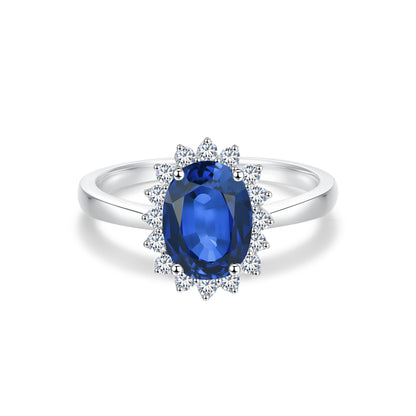 10K Gold Oval Shape Lab Grown Blue Sapphire Diamond Ring