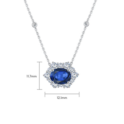 10K Gold Oval Cut Lab Grown Sapphire Diamond Necklace