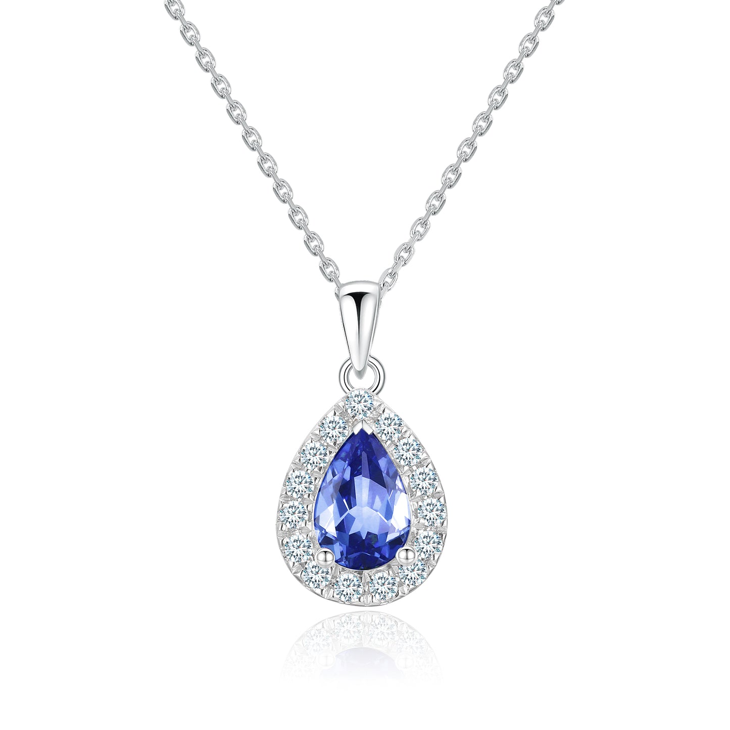 10K Gold Pear-Shaped Cut Lab Grown Blue Sapphire Diamond Necklace