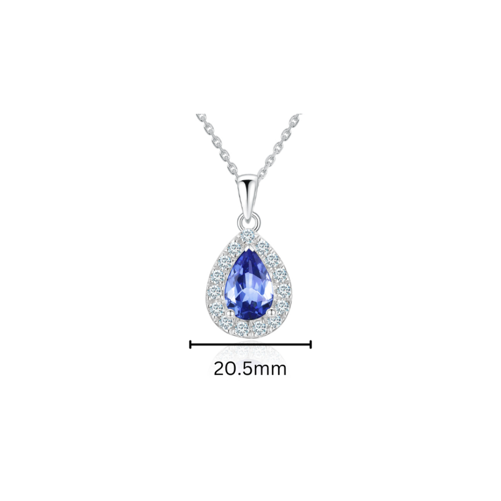 10K Gold Pear-Shaped Cut Lab Grown Blue Sapphire Diamond Necklace