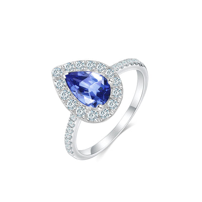 10K Gold Lab Grown Blue Sapphire Diamond Ring