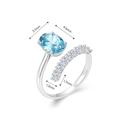 TDG 18K White Gold Open Band Ring with Blue Lab Grown Diamond & Diamond Accents – IGI Certified