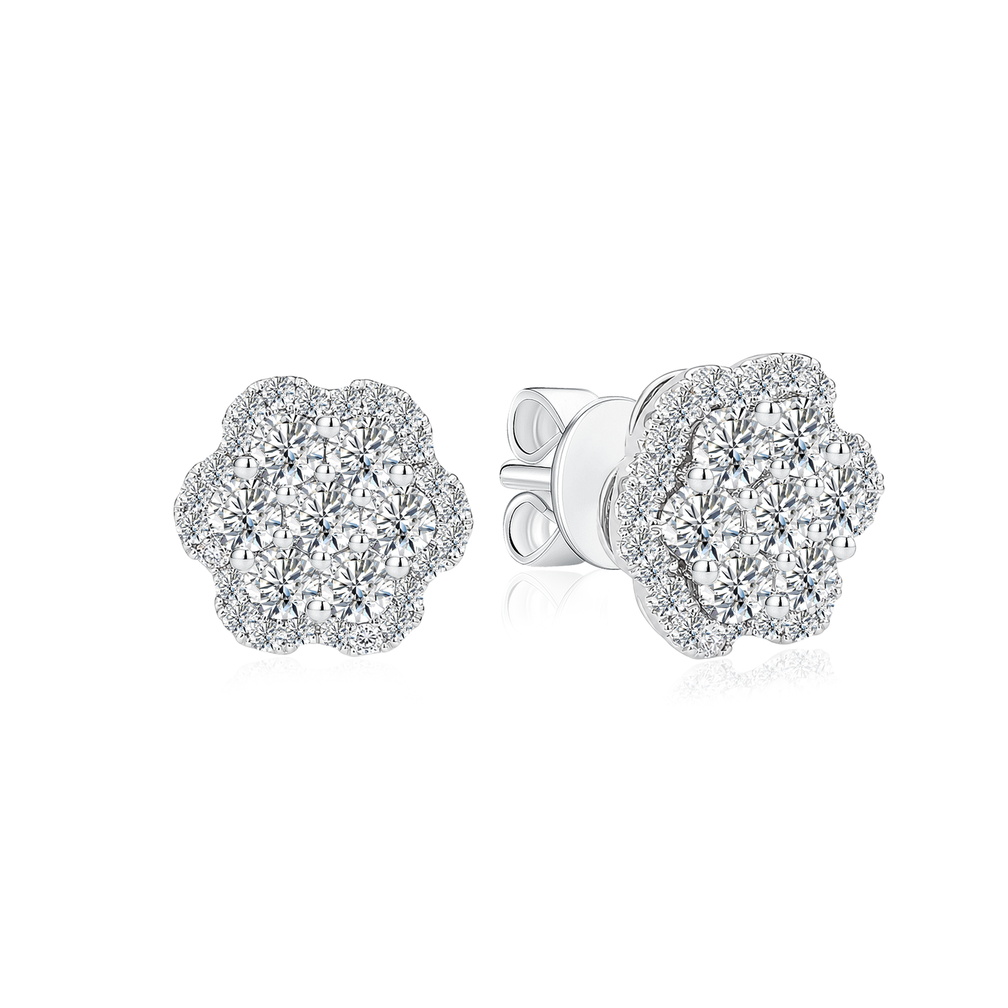 TDG 10K White Gold Lab Grown Diamond Bloom Earrings – 1.5TCW±