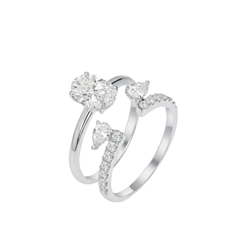 TDG 10K Gold Oval & Pear Twin Diamond Ring