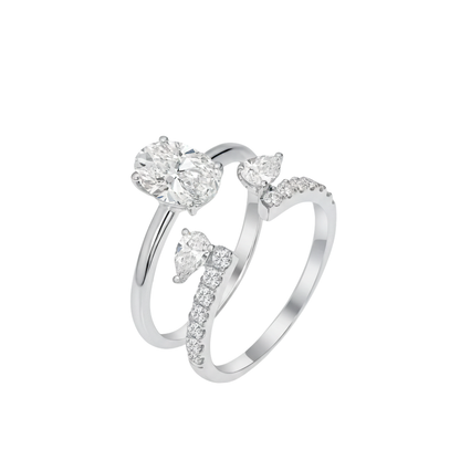 TDG 10K Gold Oval & Pear Twin Diamond Ring