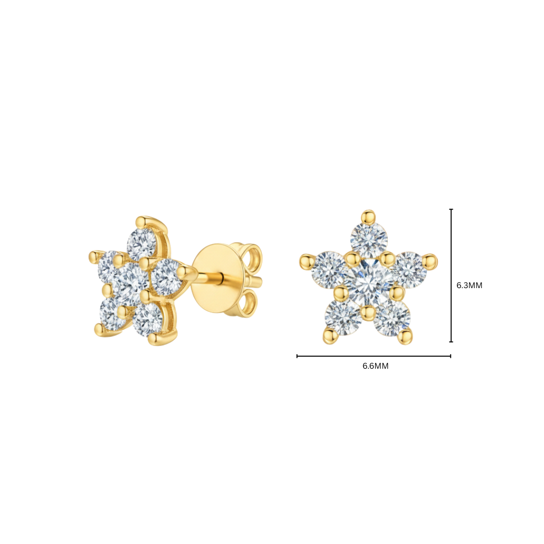 10K Gold Star-Shaped Cascade Lab Grown Diamond Stud Earrings