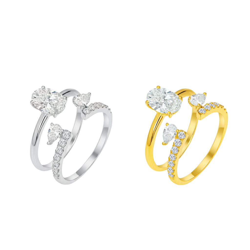 TDG 10K Gold Oval & Pear Twin Diamond Ring