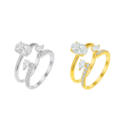 TDG 10K Gold Oval & Pear Twin Diamond Ring