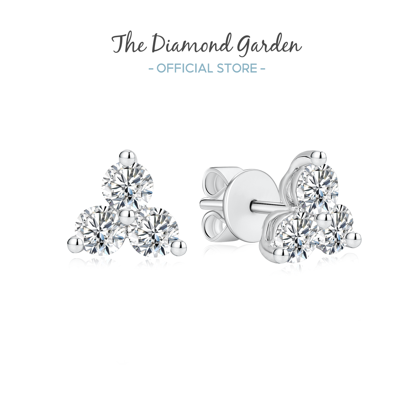 TDG 10K Gold Lab Grown Trinity Round Diamond Stud Earrings