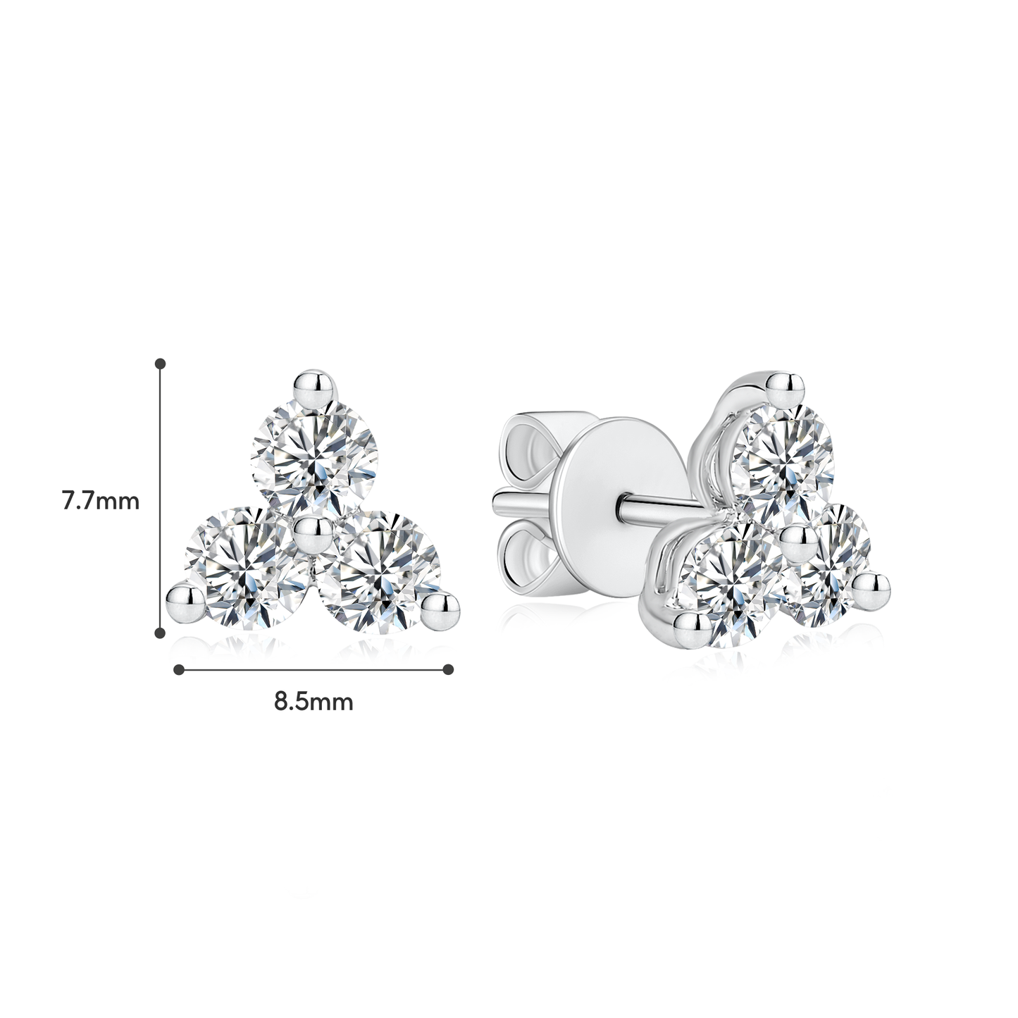 TDG 10K Gold Lab Grown Trinity Round Diamond Stud Earrings