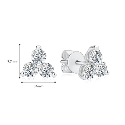 TDG 10K Gold Lab Grown Trinity Round Diamond Stud Earrings