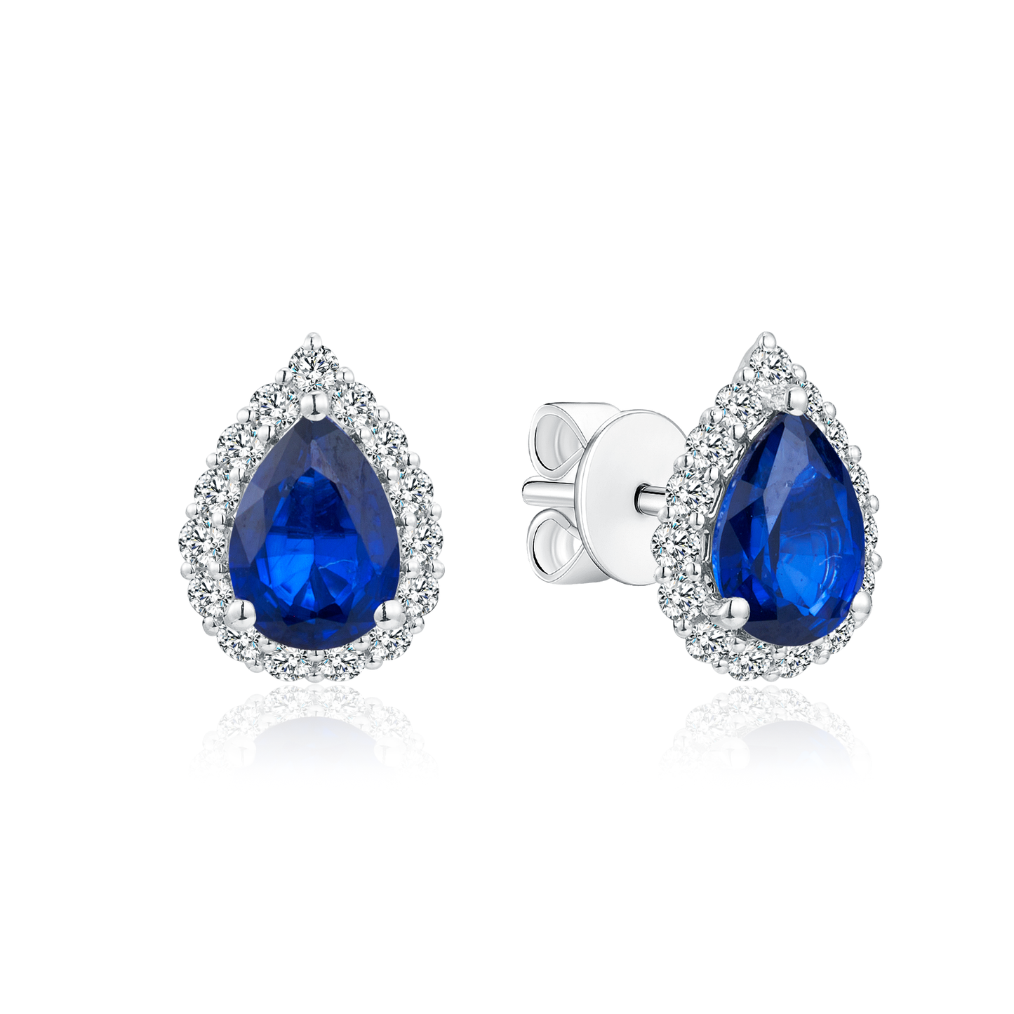 TDG 10K Gold Lab Grown Sapphire Teardrop Halo Diamond Stud Earrings