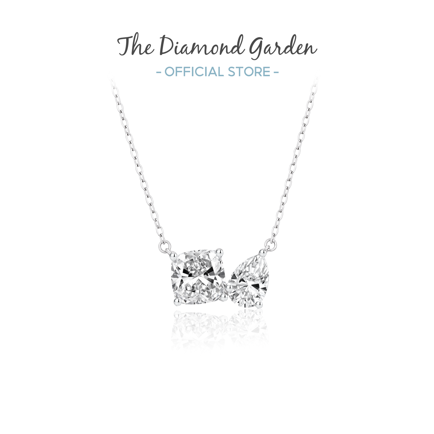 TDG 10K Gold Lab Grown Cushion & Pear Cut Diamond Toi et Moi Necklace – 2TCW±