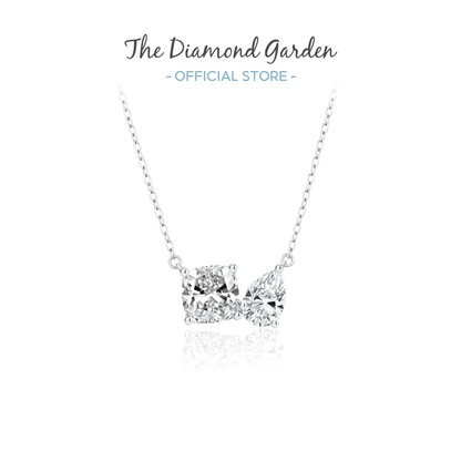 TDG 10K Gold Lab Grown Cushion & Pear Cut Diamond Toi et Moi Necklace – 2TCW±