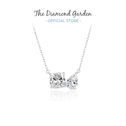 TDG 10K Gold Lab Grown Cushion & Pear Cut Diamond Toi et Moi Necklace – 2TCW±
