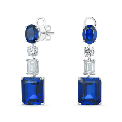 10K Gold Lab Grown Blue Sapphire and Diamond Stud Earrings